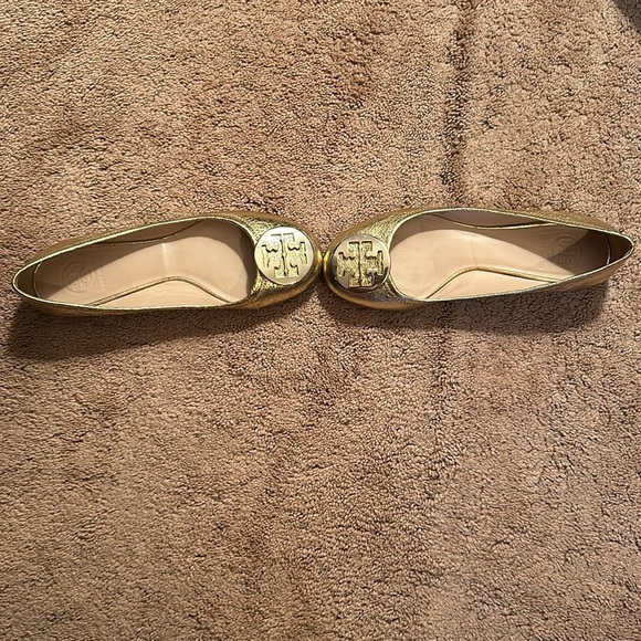 Tory Burch Reva leather ballet flats gold with gold metallic logo - Picture 4 of 8
